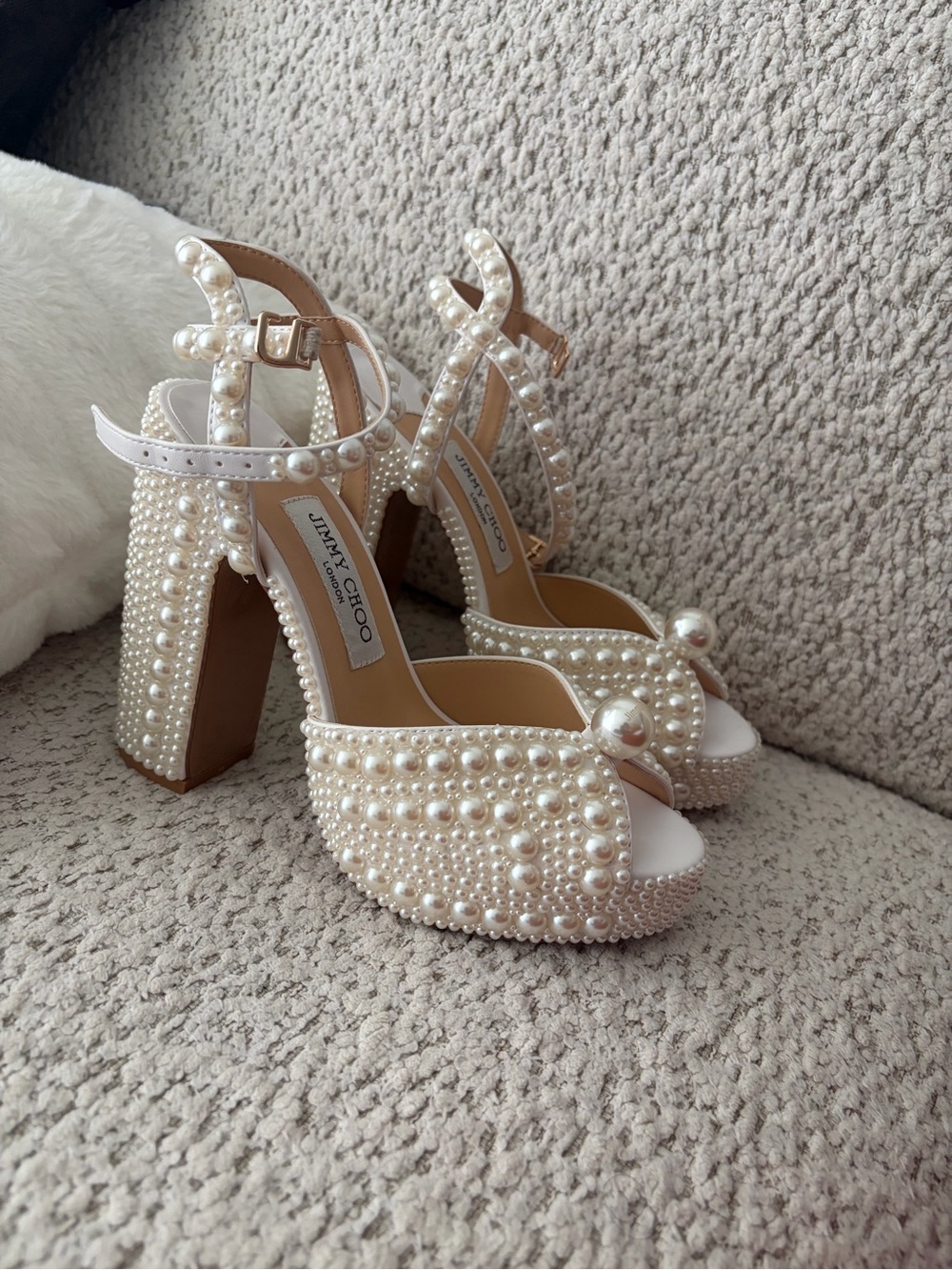Jimmy Choo Pearl-Embellished Ivory Heeled Sandals - Picture 2 of 2